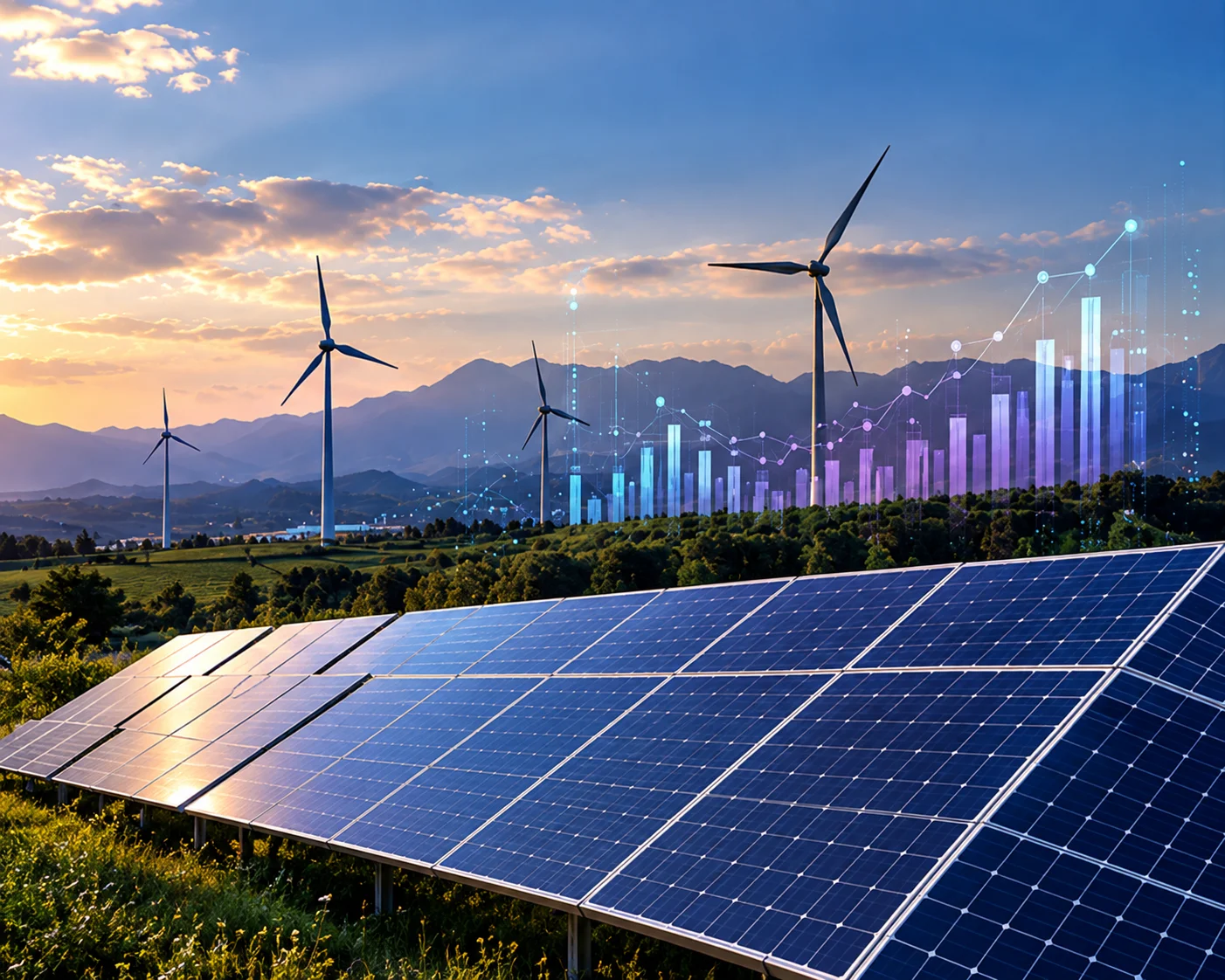 Energía renovable al atardecer