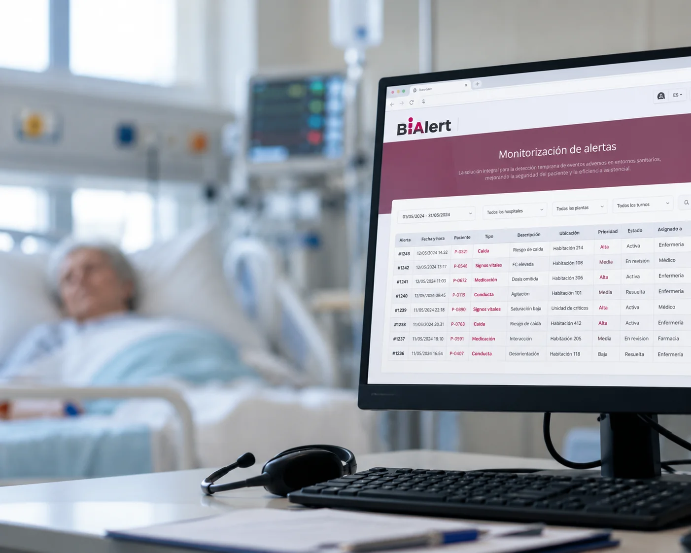 Panel de alertas clínicas en hospital