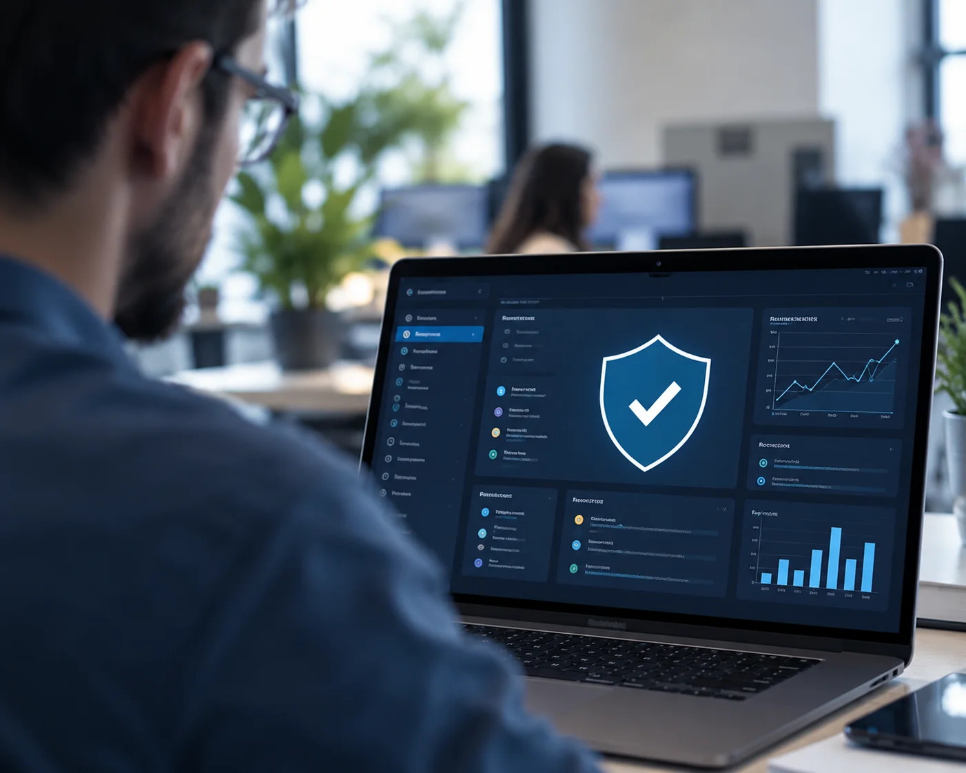 Panel de ciberseguridad en la oficina